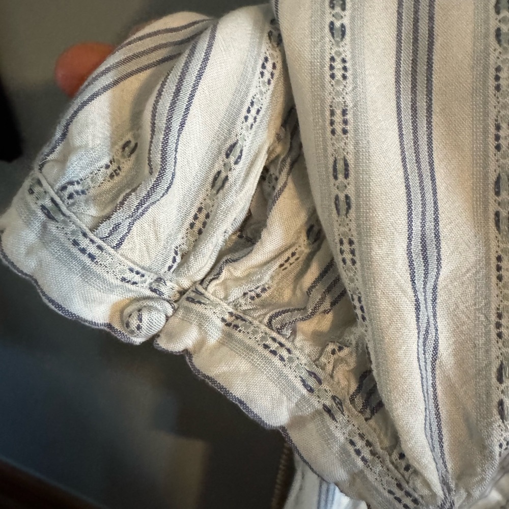 PAIGE White and Light Blue Striped Button-Front Blouse - Picture 5 of 9